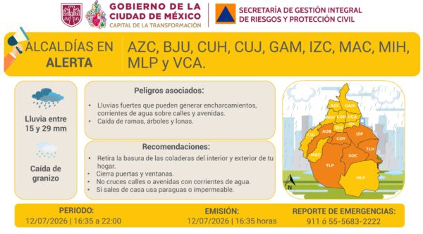 Las alcaldías donde se prevé que podrían registrarse las lluvias