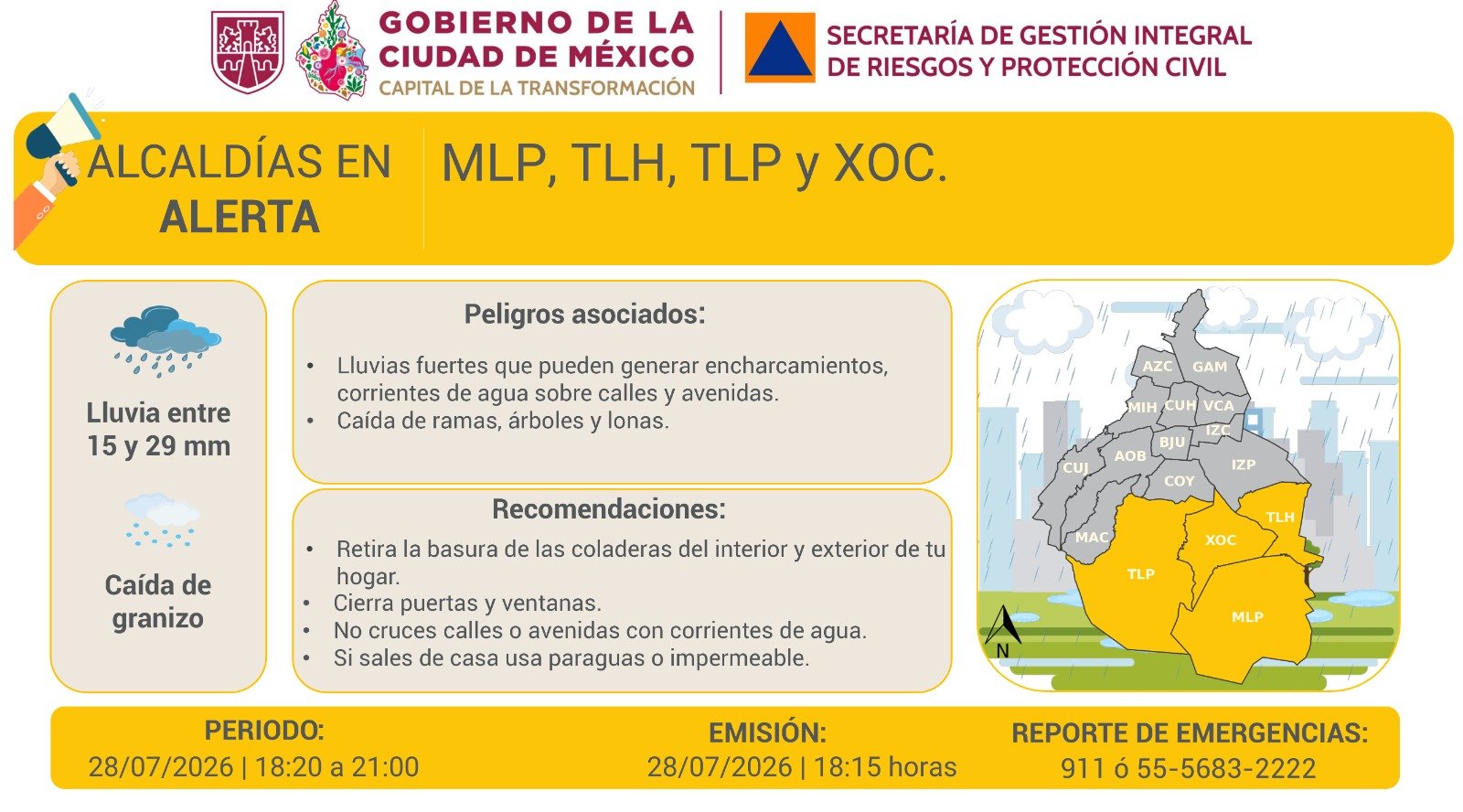 Alerta Amarilla por vientos en nueve alcaldías de CDMX
