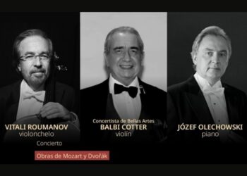 Los Concertistas de Bellas Artes Balbi Cotter, Vitali Roumanov y Józef Olechowski, quienes ofrecerán un concierto con obras de Mozart y Dvořák en el MUNAL.