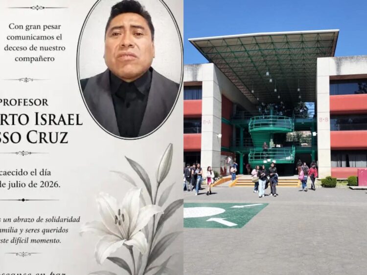 Retrato de Alberto Israel Jasso Cruz dentro de un óvalo negro. El hombre viste una camisa negra y chaleco/saco gris oscuro. En la parte inferior derecha hay una ilustración de lirios blancos.