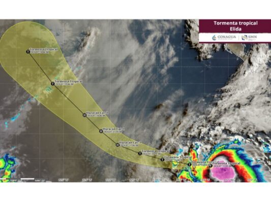 Trayectoria de la tormenta tropical Elida en el océano Pacífico. | AMEXI/FOTO: X @conagua_mx