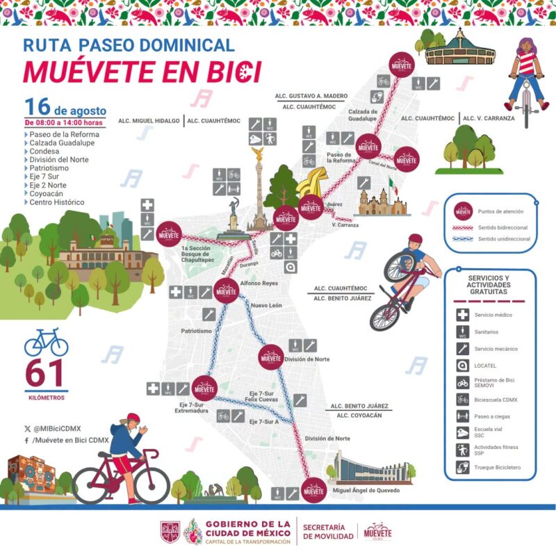 Esta es la ruta del Muévete en Bici de este domingo 1.6 de agosto