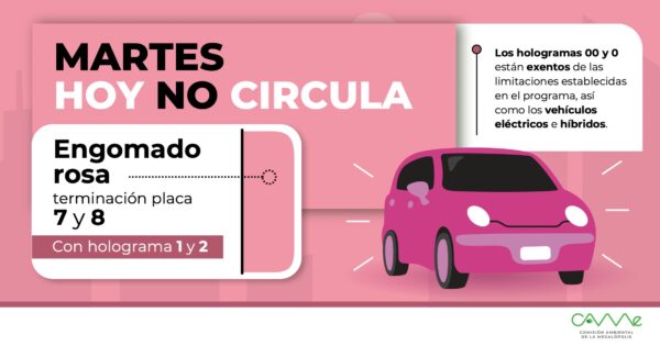 Programa Hoy No Circula para el martes 18 de agosto
