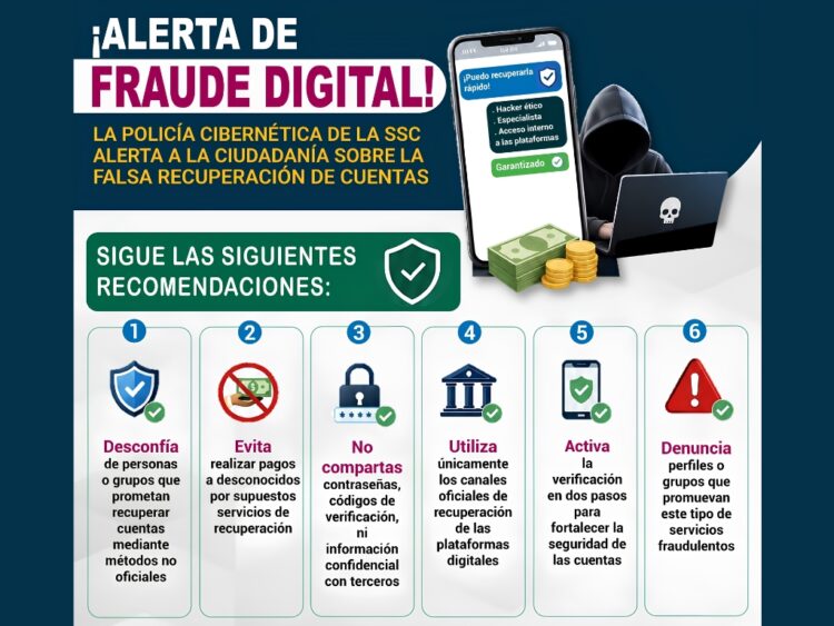 Alerta contra el robo de cuentas en redes sociales. AMEXI Imagen SSC CDMX
