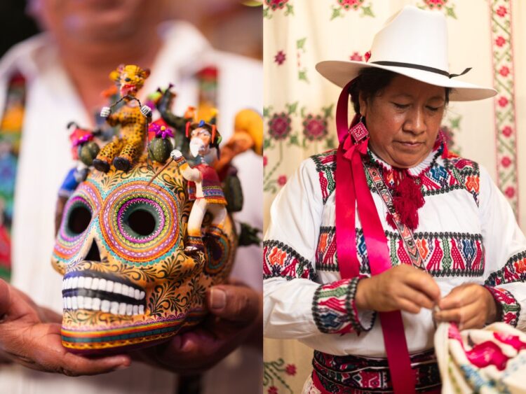 Artesanías mexicanas de distintas disciplinas exhibidas durante la Feria Xcaret de Arte Popular Mexicano.