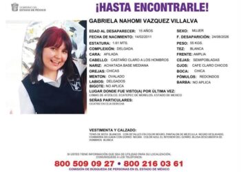 Ficha de búsqueda de Gabriela Nahomi Vázquez Villalva, desaparecida en Ecatepec.