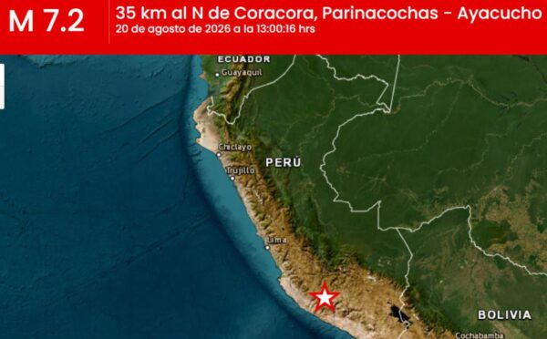 Ubicación de Ayacucho, Perú, donde ocurrió un sismo de magnitud 7.2-