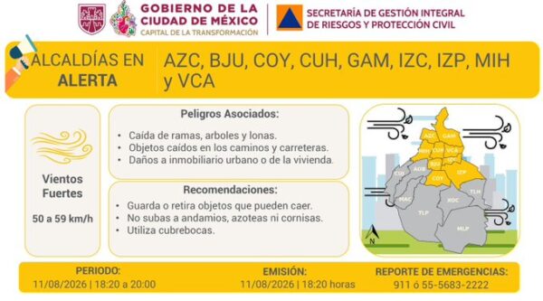 Alerta por vientos fuertes en nueve demarcaciones