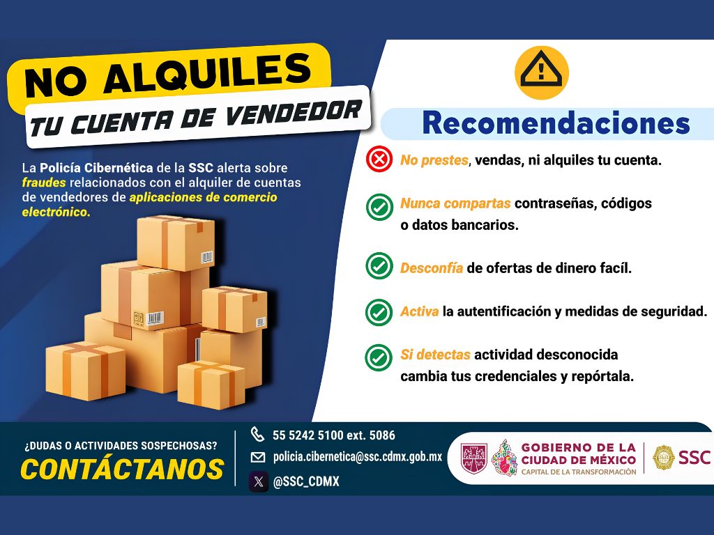 Alerta SSC sobre estafa con cuentas de vendedores. AMEXI