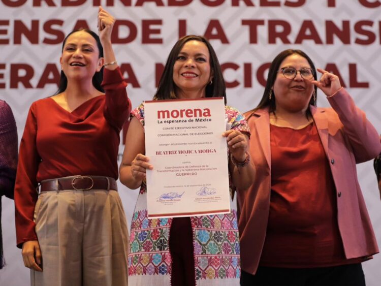 Ariadna Montiel, Beatriz Mojica y Citlalli Hernández, de Morena. AMEXI Foto Morena