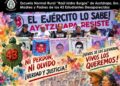 Cartel sobre la jornada de actividades por los 12 años de la desaparición de los 43 normalistas de Ayotzinapa. AMEXI Imagen Especial