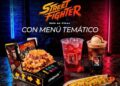 Menú temático de Street Fighter de Cinépolis VIP con platillos, postre y bebidas inspirados en la popular franquicia de videojuegos.