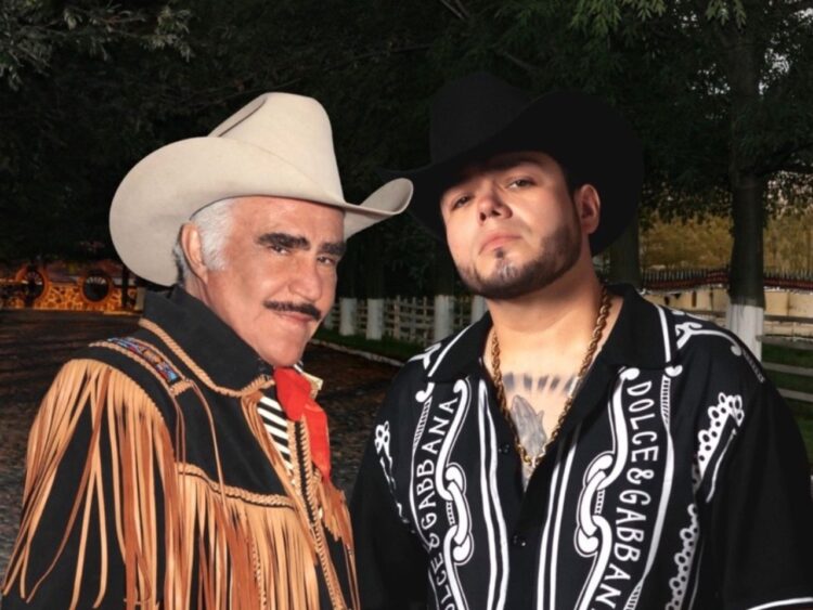 Vicente Fernández y Lenin Ramírez en la promoción de la nueva versión de “Cruz de Olvido”, colaboración que forma parte del álbum Tributo al Rey con Banda (Grandes Duetos) Vol. 2.