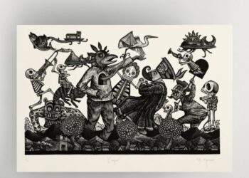 Eduardo Robledo presenta 30 obras en el Cenart, donde explora la muerte, el amor y la cultura popular mexicana a través de la gráfica. | AMEXI/FOTO: IG @eduardorobledomx
