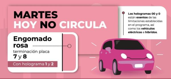 Hoy no circula del martes 15 de septiembre