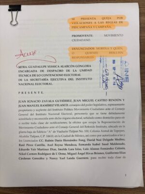 La queja se presentó en la Oficialía de Partes del INE.