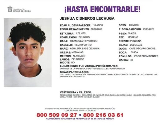 Karla Lechuga, madre de Jeshua Cisneros Lechuga, joven que también permanece desaparecido en el Estado de México