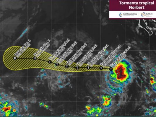 Trayectoria de Norbert en el Pacífico. | AMEXI/FOTO: X @conagua_clima