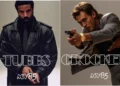 Michael B. Jordan y Austin Butler caracterizados como los detectives Ricardo Tubbs y Sonny Crockett durante el rodaje de Miami Vice '85, película dirigida por Joseph Kosinski y prevista para estrenarse en mayo de 2028.