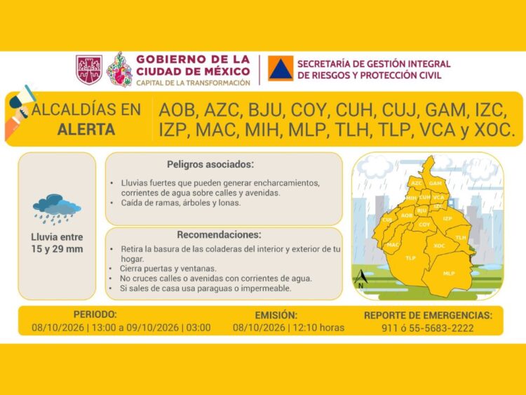 CDMX en Alerta Amarilla por lluvias fuertes. AMEXI Foto