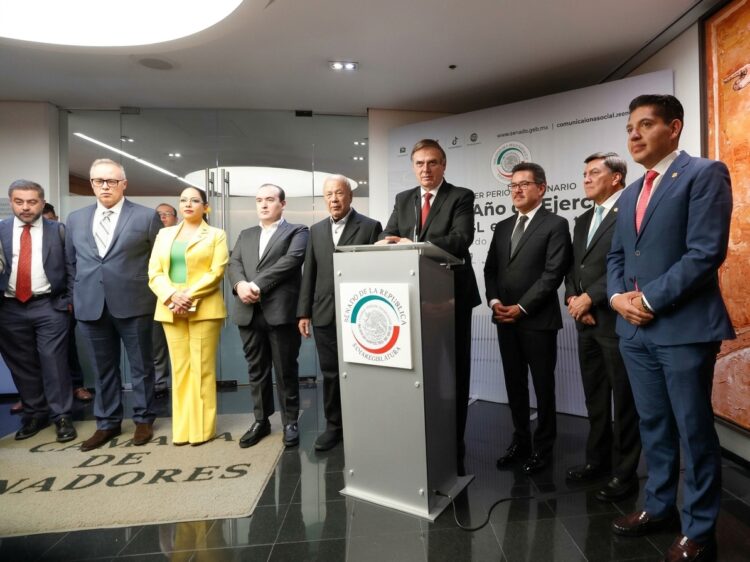 Marcelo Ebrard habla de la revisión del T-MEC ante comisiones del Senado.