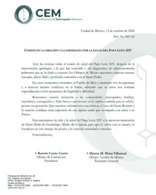 En un comunicado, el Episcopado Mexicano convocó a una jornada nacional de oración por el Papa León XIV