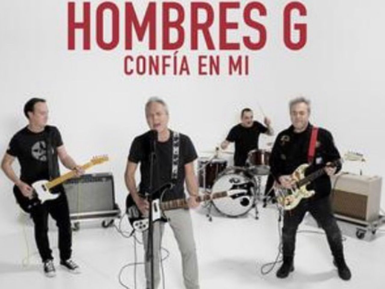 David Summers, Rafael Gutiérrez, Daniel Mezquita y Javier Molina, integrantes de Hombres G, en una imagen promocional de Los mejores años de nuestra vida, documental sobre sus más de 40 años de carrera.