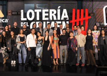 Elenco de Lotería del Crimen durante la presentación de la quinta temporada de la serie de TV Azteca, que llega con nuevos casos y personajes.