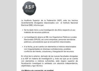 La ASF investiga al INE. El oficio del comunicado de la ASF.