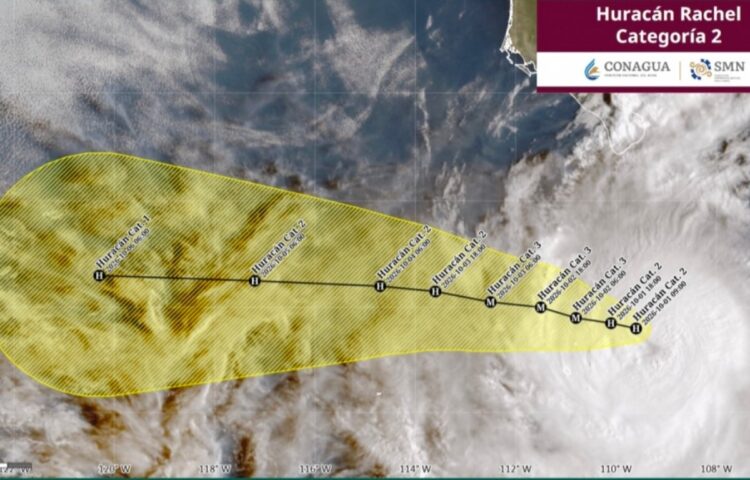 Huracán Rachel se intensifica y podría alcanzar categoría 3. | AMEXI/FOTO: X @conagua_clima