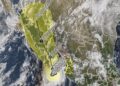 Mapa de la trayectoria pronosticada del huracán Simón, categoría 1, frente a las costas de Jalisco y Nayarit.