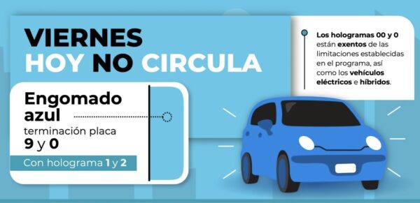 Terminación de placas 9 y 0, hologramas 1 y 2.Programa "Hoy No Circula" AMEXI/FOTO RRSS