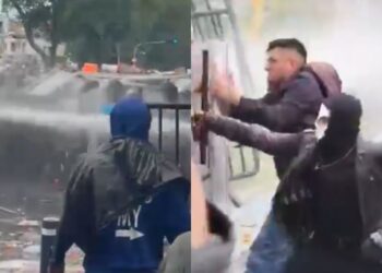 Pablo Lemus. Manifestación en Guadalajara reprimida con chorros de agua.