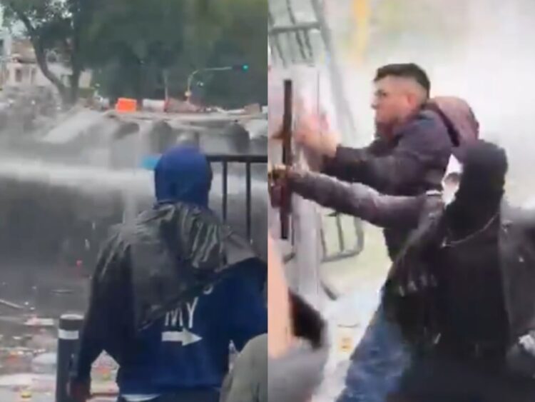 Pablo Lemus. Manifestación en Guadalajara reprimida con chorros de agua.