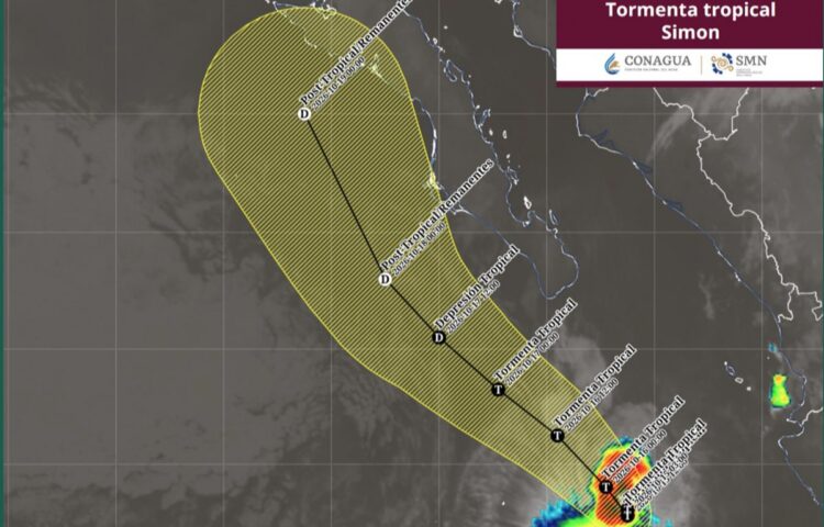 Trayectoria pronosticada del huracán Trudy en el océano Pacífico, con su posible intensificación a categoría 4 frente a las costas de Michoacán.