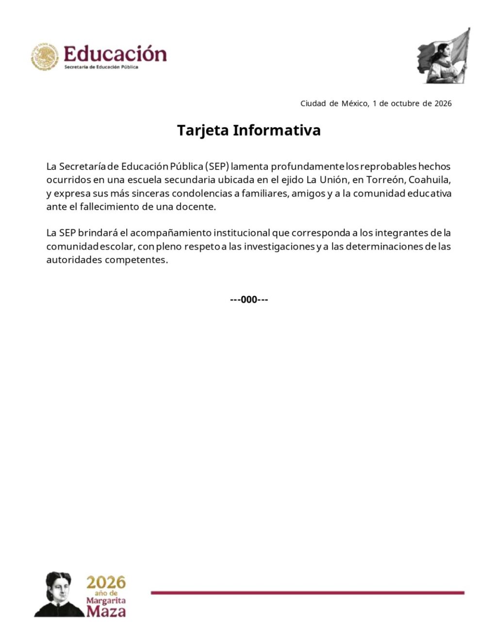 Secretaría de Educación Pública lamentó profundamente los reprobables hechos