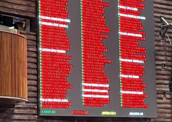 El pizarrón electrónico de las votaciones en la Cámara de Diputados. Aprobación de la Cuenta Pública 2024.