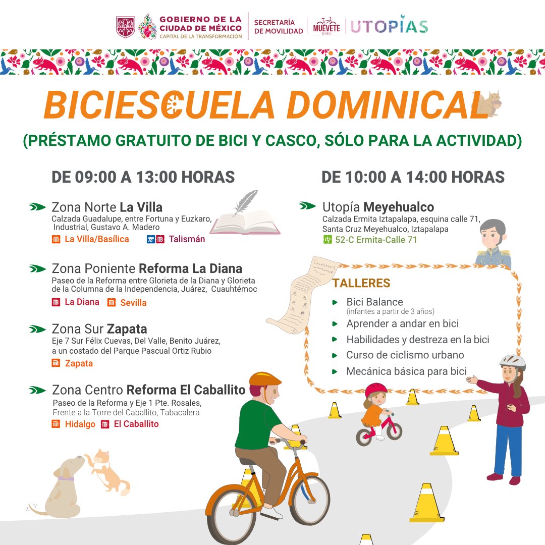 Horarios, préstamo de bicicletas y Biciescuela. AMEXI/Foto: Mi Bici CDMX