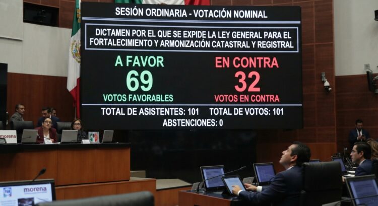 Aprueban senadores Ley General para el Fortalecimiento y Armonización Catastral y Registral. AMEXI/Foto: imagen generada con IA