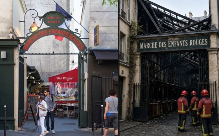 El fuego arrasó mil metros cuadrados del mercado Marché des Enfants-Rouges y causó el derrumbe parcial del techado metálico del histórico recinto del siglo XVII.