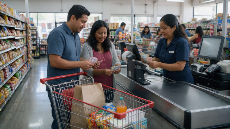 Consumidores compran alimentos y productos básicos ante el aumento de precios en México durante 2026.