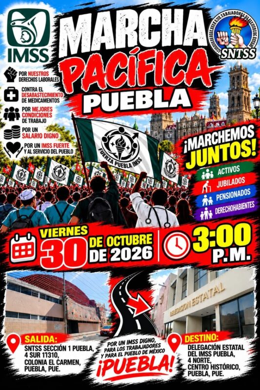 IMSS: trabajadores activos y jubilados marchan en todo el país este 30 de octubre. AMEXI/Foto: Compañeros IMSS CDMX