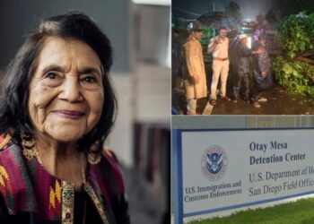 Collage del Radar Informativo Internacional del 28 de octubre de 2026: retrato de Dolores Huerta, afectaciones del ciclón Arnab en India y letrero del Centro de Detención Otay Mesa de ICE en Estados Unidos.