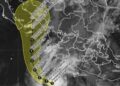 Mapa con la trayectoria pronosticada de la tormenta tropical Vance hacia Sinaloa y su evolución en el océano Pacífico.