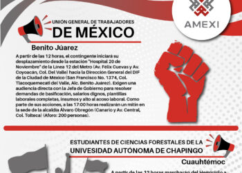 Infografía con información sobre las marchas y movilizaciones sociales programadas en la Ciudad de México este 15 de octubre de 2026, con horarios, puntos de concentración y demandas.