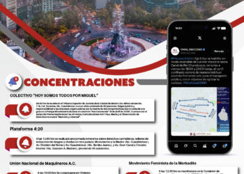 Infografía con horarios, ubicaciones y motivos de las cinco concentraciones programadas en CDMX este lunes 19 de octubre de 2026.