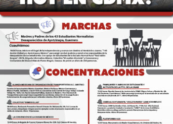 Infografía con horarios, ubicaciones y rutas de las marchas y concentraciones previstas en CDMX este lunes 26 de octubre.