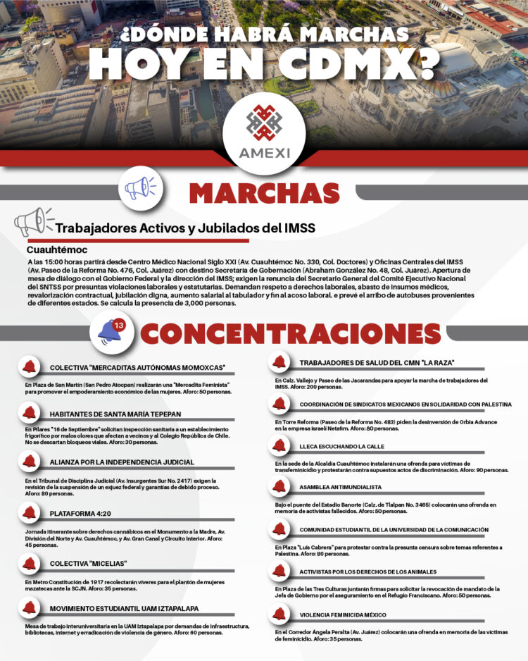 Consulta las marchas y concentraciones en CDMX este 30 de octubre |AMEXIInfografía: Emmanuel Galván Guerra